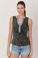 Washed Thermal Sleeveless Henley Top- Multiple Colors