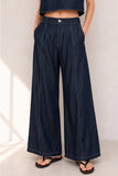 Wide Leg Elastic Waist Dark Denim Trousers