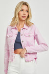 Pink Frayed Denim Jacket