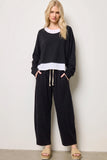 French Terry Wide Neck Twofer Long Sleeve Top