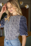Mixed Pattern Puff Top