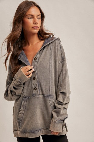 Washed Ruched Sleeve Hoody