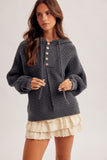 Half Button Down Hoodie Sweater- Two Color Options