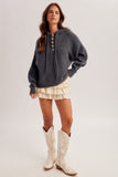 Half Button Down Hoodie Sweater- Two Color Options