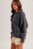 Half Button Down Hoodie Sweater- Two Color Options
