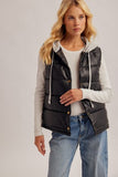 Faux Leather Hooded Puffer Vest