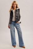 Faux Leather Hooded Puffer Vest
