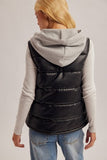 Faux Leather Hooded Puffer Vest