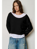 French Terry Wide Neck Twofer Long Sleeve Top