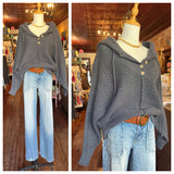 Half Button Down Hoodie Sweater- Two Color Options