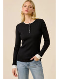 Atelier Henley Ribbed Contrast Trim Top- Multiple Colors