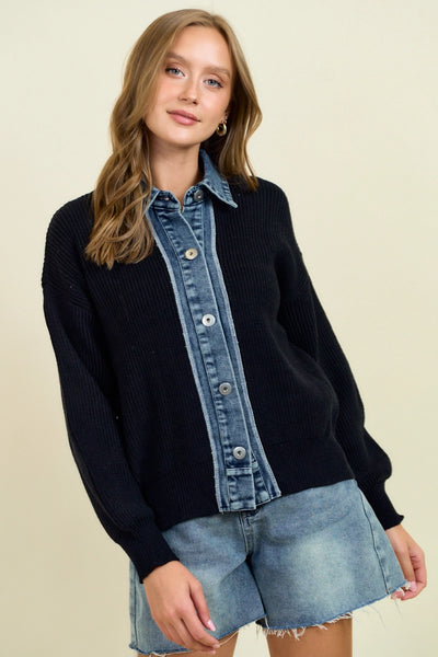 Denim Contrast Sweater