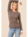 Atelier Henley Ribbed Contrast Trim Top- Multiple Colors