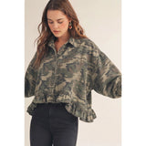 Washed Vintage Camo Denim Ruffled Shirt/Jacket